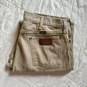Beige wrangler jeans made in usa mens 38 western workwear cowboy outdoors
